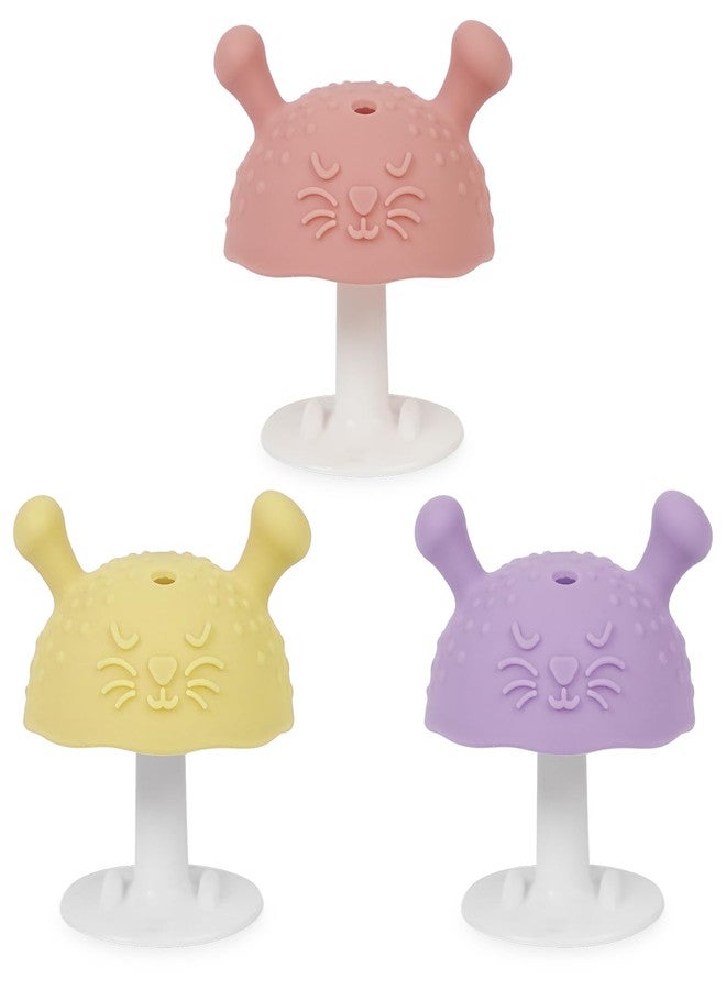 BumbleBee Silicone Teething Toys Set 3M+, BPA-Free & Easy to Grip Baby Teether with Suction Base, Infant Teething Relief Toy - 3PCS (Pink+Purple+Yellow) - Image 1